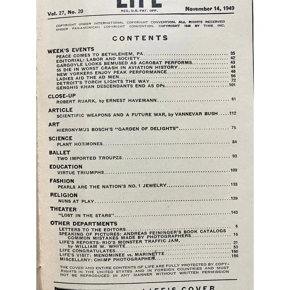 LIFE Magazine November 14 1949 Pearls Fashion Cover Vintage Original
